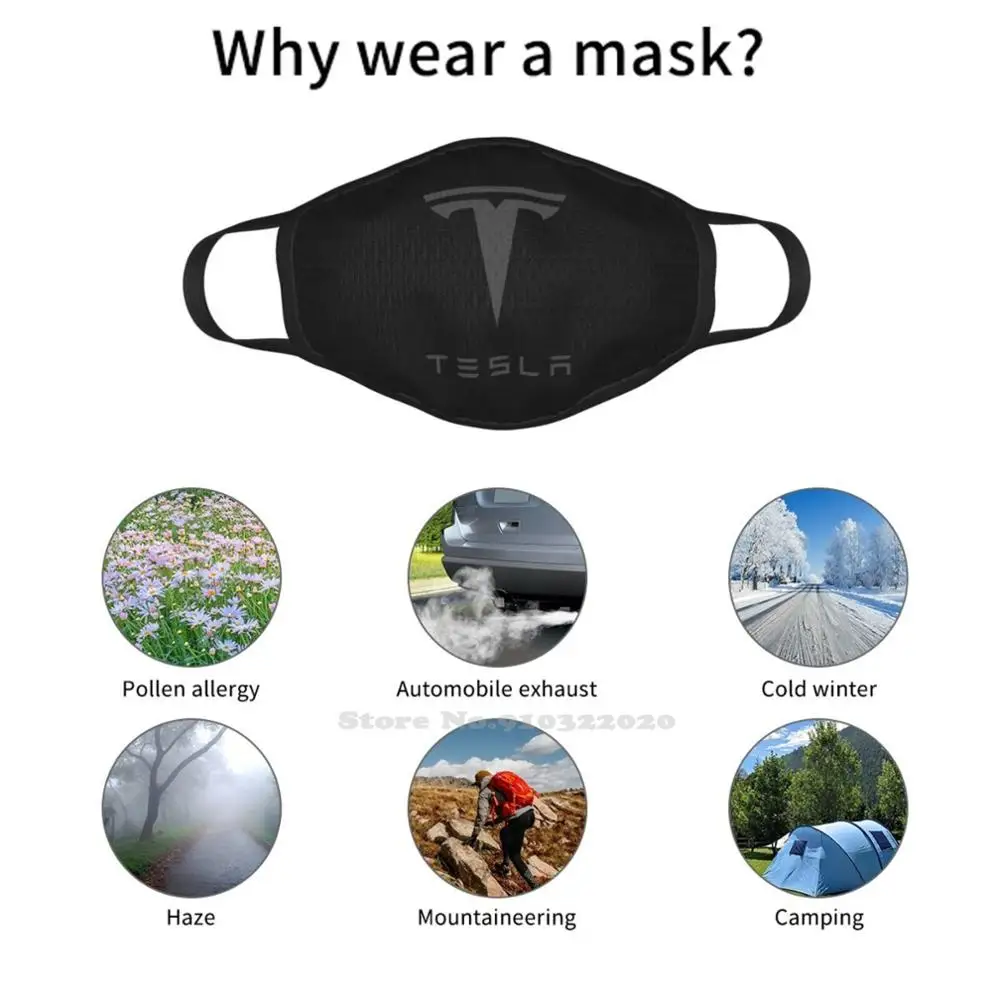 Tesla Mørk Grå Fan Art Logo Munden Maske Ansigtsmasker Burningrabbit Elon Musk Cybertruck Cyber Lastbil Tesla Sentry Afhentning Atv V10