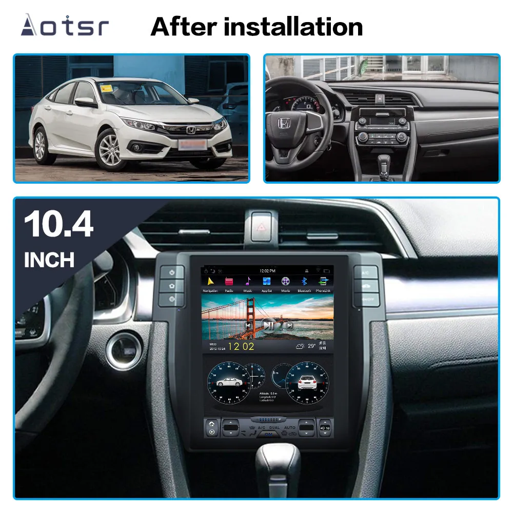 Tesla stil Android 8.1 4+64GB Bil GPS Navigation til Honda Civic 2016+ auto stereo radio mms Ingen DVD-Afspiller med carplay