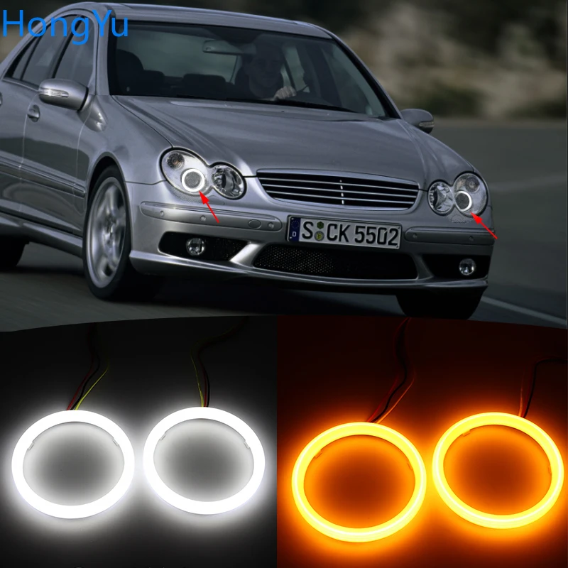 Til Mercedes Benz C-KLASSE W203 C230 C240 C320 C55 C30 Bomuld Rutschebane LED Dual Farve Angel Eye Hvid Gult blinklys lys