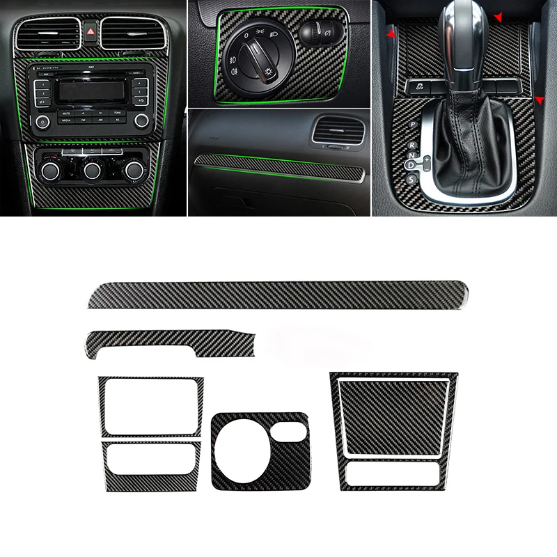Til VW Golf 6 MK6 Bil Carbon Fiber Center Kontrolpanel luftskrue Gear Shift Ramme Forlygte Skifte Askebæger Dæksel Indvendige Trim