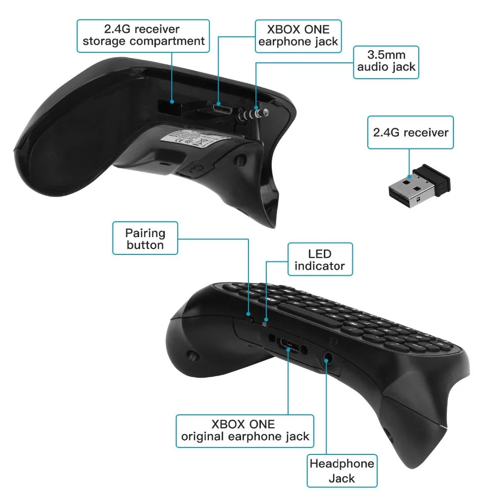 Til Xbox One S Chatpad Mini Gaming Tastatur, Trådløs Chat Besked Tastatur med Lyd - /Headset-Stik til Xbox Elite & Slank Gam