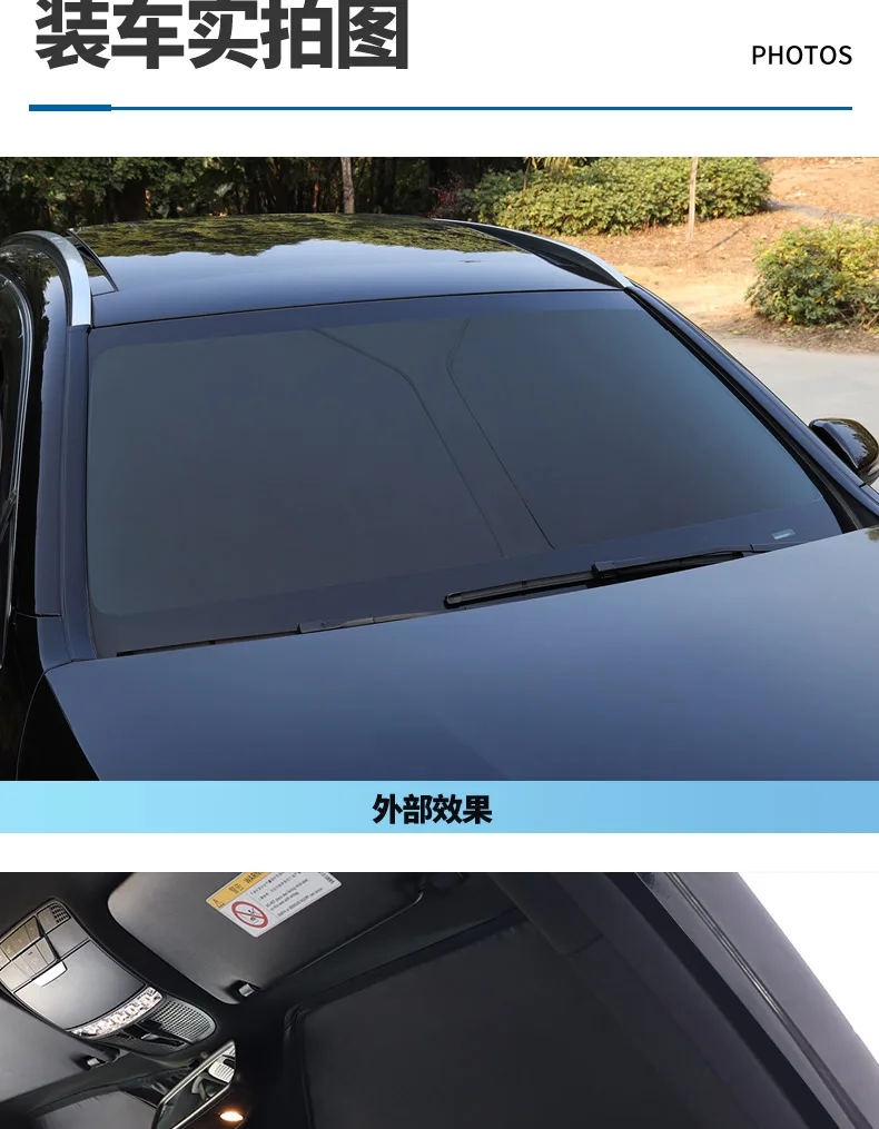 Tilpassede parasol til forskellige modeller Tyk sort bil forrude skygge Belagt sølv klud Parasol