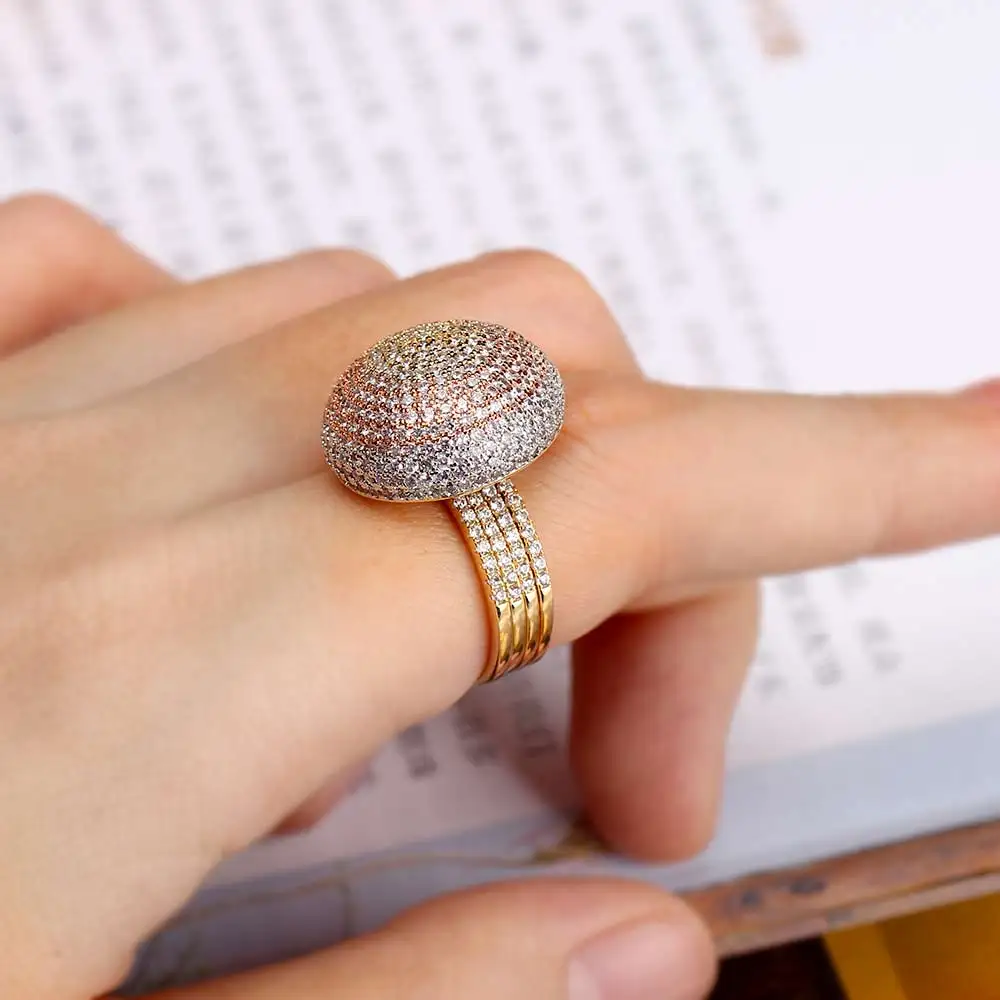 TIRIM Luksus Brød Form Kvinder Ring Cubic Zirconia Micro Banet Unik Tre Bevægelige Ringe til Bryllup forlovelsesfest smykker