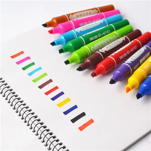 To Nids Mark Stud Uudsletteligt Markør Pen Hook Line Skriver Flydende Lyse Farver, der Ikke Falmer, Kontor og Skole for Elever