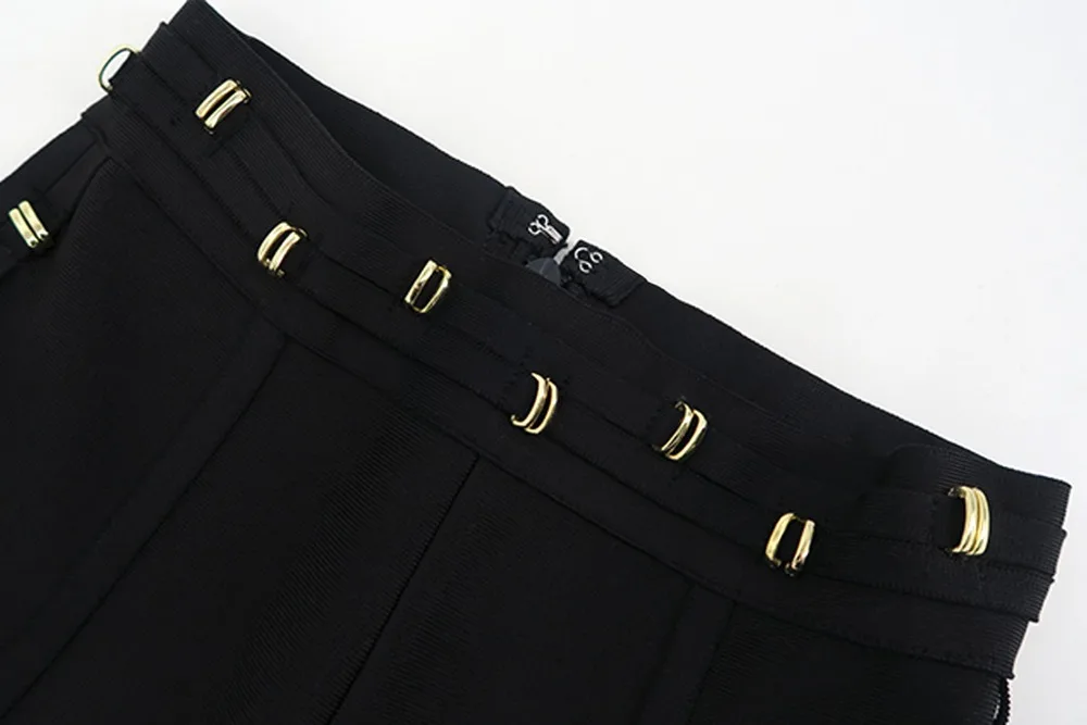 Top Kvalitet Kendte Sorte Pyntelister Rayon Bandage Blyant Bukser Mode Bodycon Bukser