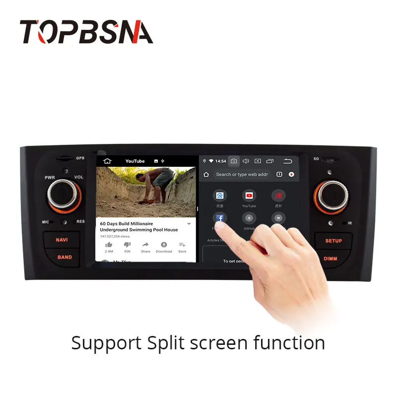 TOPBSNA Android 10 Bil DVD-Afspiller for Fiat Grande Punto Linea 2007 2008 2009 2010 2011 2012 WIFI 1 Din Bil Radio Stereo Auto DSP