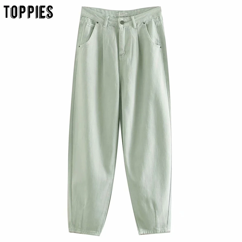 Toppies 2020 mode lys grøn denim bukser dame harem bukser med høj talje løse bukser streetwear