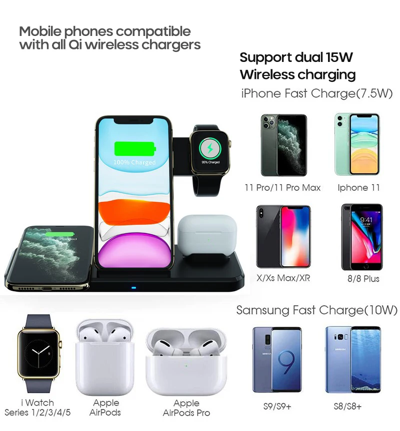 Tre I En Hurtig Trådløs Oplader Til Apple IPhone Iwatch Airpods Pro Tablet Desktop Holder Stand Beslag Opladerstand