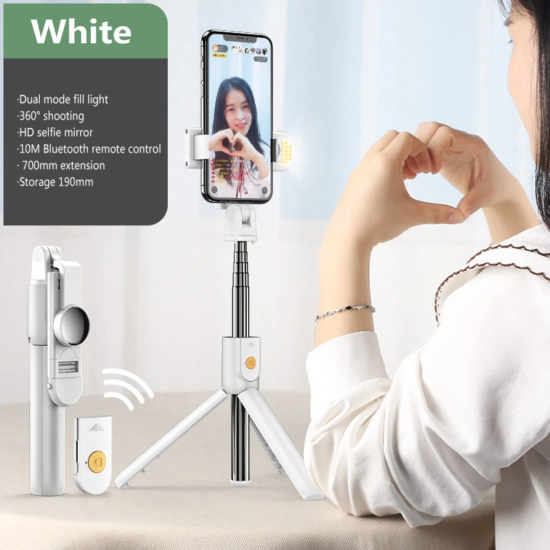 Trådløs Bluetooth-Selfie Stick Udtrækkelige Håndholdte Monopod Med Fyld Lys Sammenklappelig Mini Stativ Med Lukkeren Fjernbetjening Tilbehør