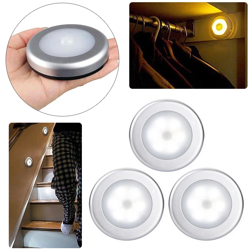Trådløse 6 LED Motion Sensor Lys vægskab Garderobe Skuffe Batteri Lampe Nat Lys Soveværelse, Køkken, Skab Lampe Mayitr