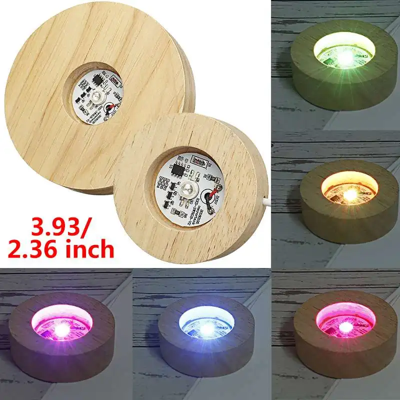 Træ-LED Display 3D-Nat Lys Base Runde Base Holder Farverige Gradient Lys Base For Krystaller, Glas Bolden 5V USB