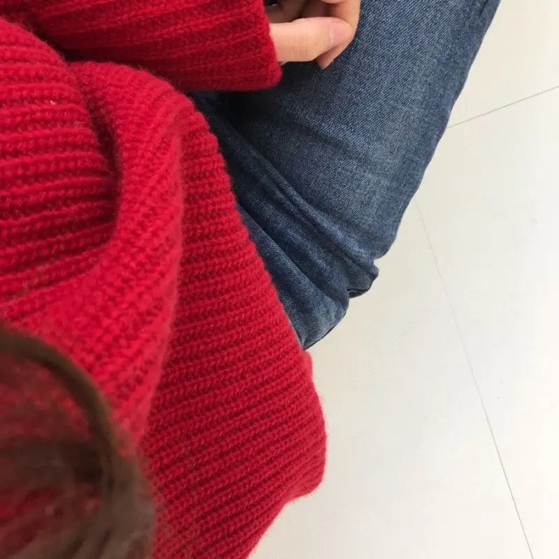 Turtleneck Sweater Fortykkelse Solid Strikket Vinteren Kvinder Flare Ærmet Harajuku Mode Fritid Outwear Red Løs Simpel Smarte Ins