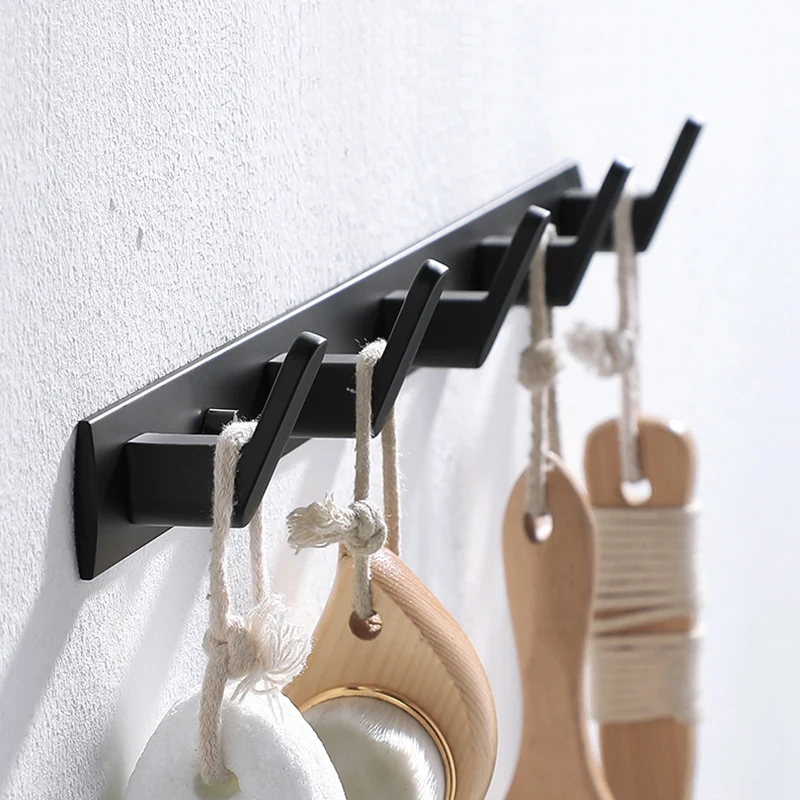 Tykkere Aluminium Robe Hook Sort Væggen Hænger Monteret Håndklæde Bøjle Rack Badeværelse Rummet Bag Pels Hat Kroge Indretning Hængende
