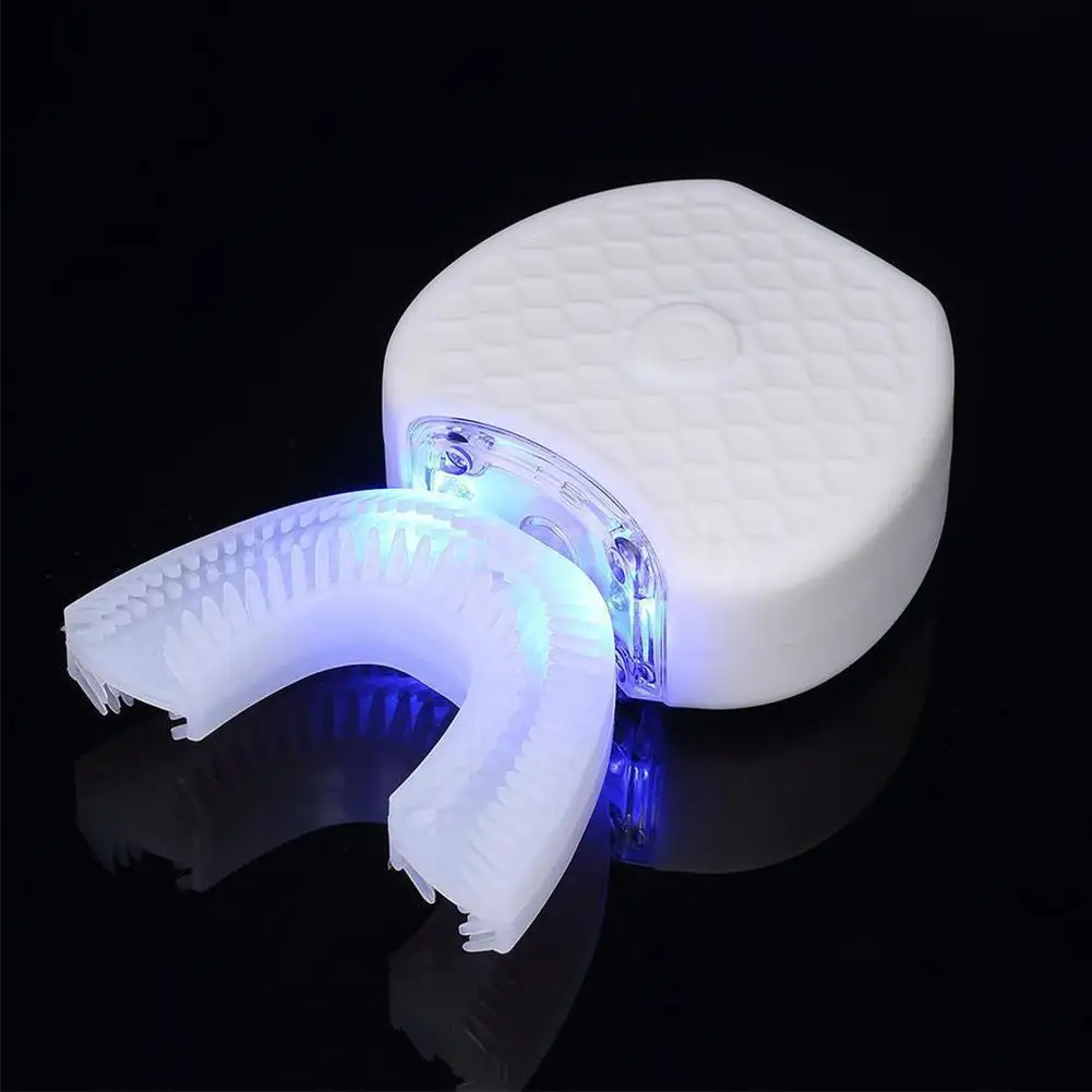 U-Form El-Tandbørste 360 Grader Intelligent Automatisk Elektrisk Tandbørste 3 Modes USB-Tandblegning Blåt Lys