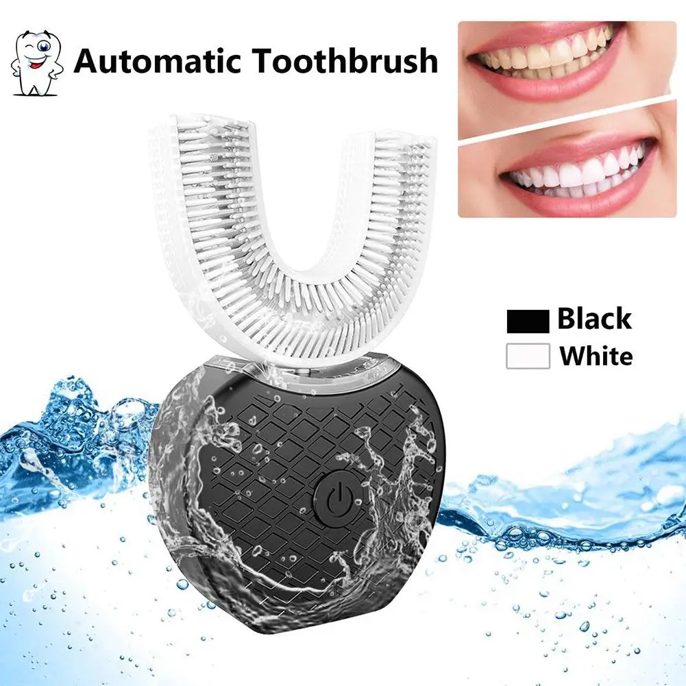 U-Form El-Tandbørste 360 Grader Intelligent Automatisk Elektrisk Tandbørste 3 Modes USB-Tandblegning Blåt Lys