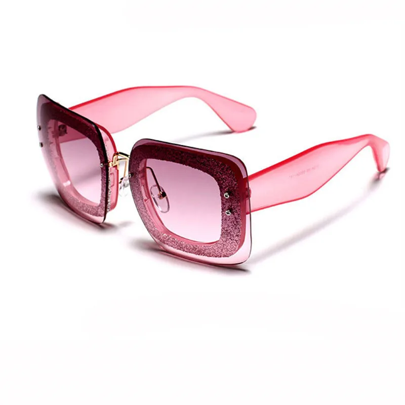 Uindfattede Square Solbriller Kvinder Sexet Street Nuancer Uindfattede Briller Gradient Luksus Mærke Solbriller Damer Metal UV400