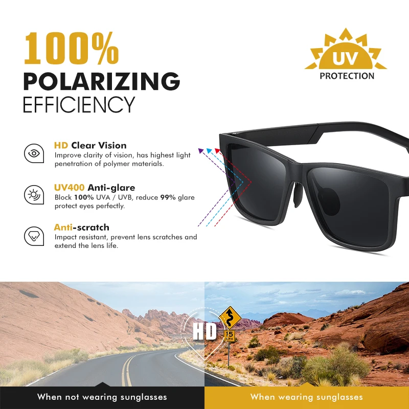 Unisex Polariserede Solbriller Mænd Kvinder Classic TR90 Sol Briller Ultralet Kørsel Rektangel Skygge For Mænd UV400 Oculos masculino