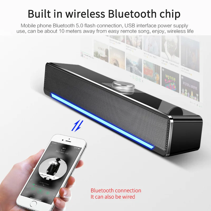 USB Bluetooth Højttaler Kabelbaseret Computer Højttaler Bas Stereo Kraftfuld musikafspiller Subwoofer Til Bærbar PC