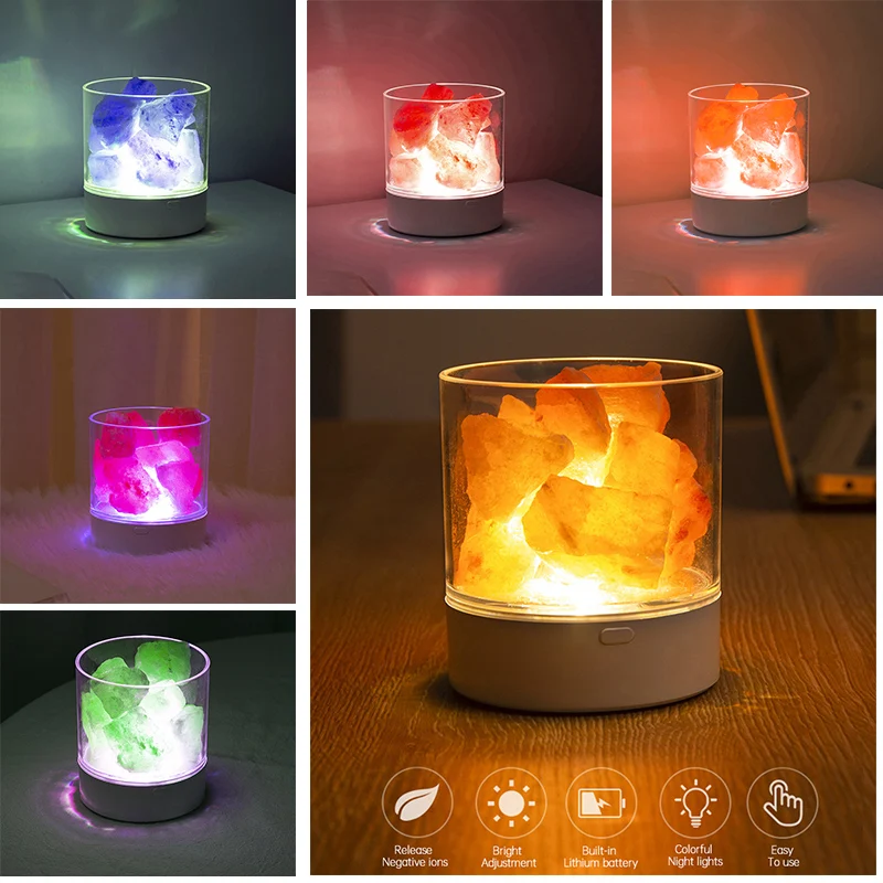 USB-Crystal Lyse, Naturlige Himalaya-Salt-Lampe Led-Lampe Luftrenser Humør Skaberen Indendørs Varmt Lys bordlampe Soveværelse Lava Lampe#