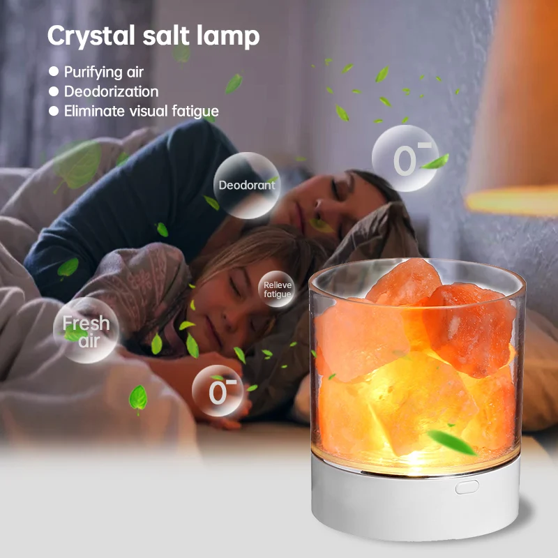 USB-Crystal Lyse, Naturlige Himalaya-Salt-Lampe Led-Lampe Luftrenser Humør Skaberen Indendørs Varmt Lys bordlampe Soveværelse Lava Lampe#