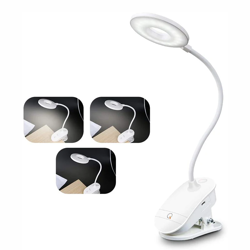 USB-Genopladelige Led-bordlampe Fleksibel Svanehals Touch Dæmpning bordlampe Clip Light Til Soveværelset Læse-Skrive-3 Tilstande Lys