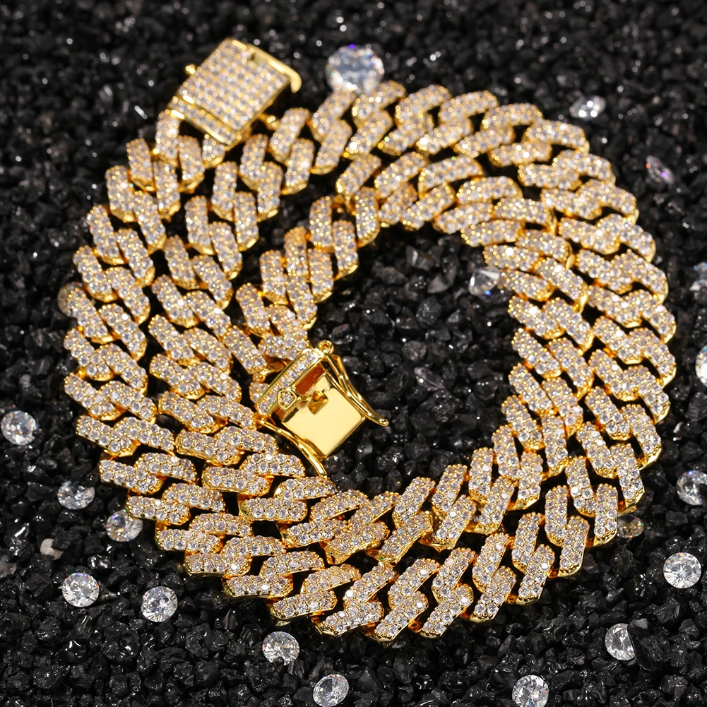 Uwin Hiphop Smykker 12mm Cubic Zircon Cubanske Kæde Halskæde Guld Sølv Forgyldt Links Luksus Kobber Micro Banet CZ Cubanske Kæde