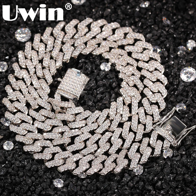 Uwin Hiphop Smykker 12mm Cubic Zircon Cubanske Kæde Halskæde Guld Sølv Forgyldt Links Luksus Kobber Micro Banet CZ Cubanske Kæde
