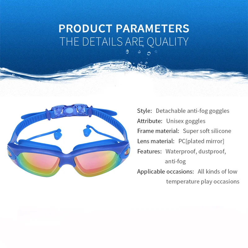 Vandtæt Briller Ørepropper Professionel Svømning Beskyttelsesbriller Voksen Silikone badehætte Swimmingpool Anti-fog UV-svømning beskyttelsesbriller arena