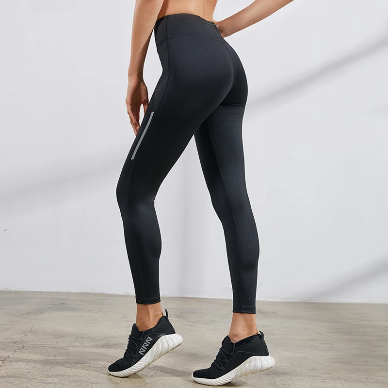 VANSYDICAL Komprimeret Yoga Bukser Kvinder Reflekterende Stribet løbetights med Lynlås Lomme Elastik Høj Talje Træning Leggings
