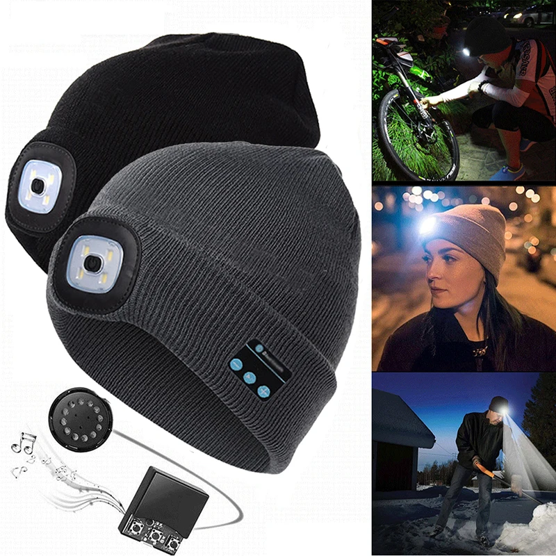 Varm Beanie Hue Trådløse Bluetooth Smart LED Cap Headset Hovedtelefon, Højttaler, Mikrofon Unisex Udendørs Hatte til Camping Vandring