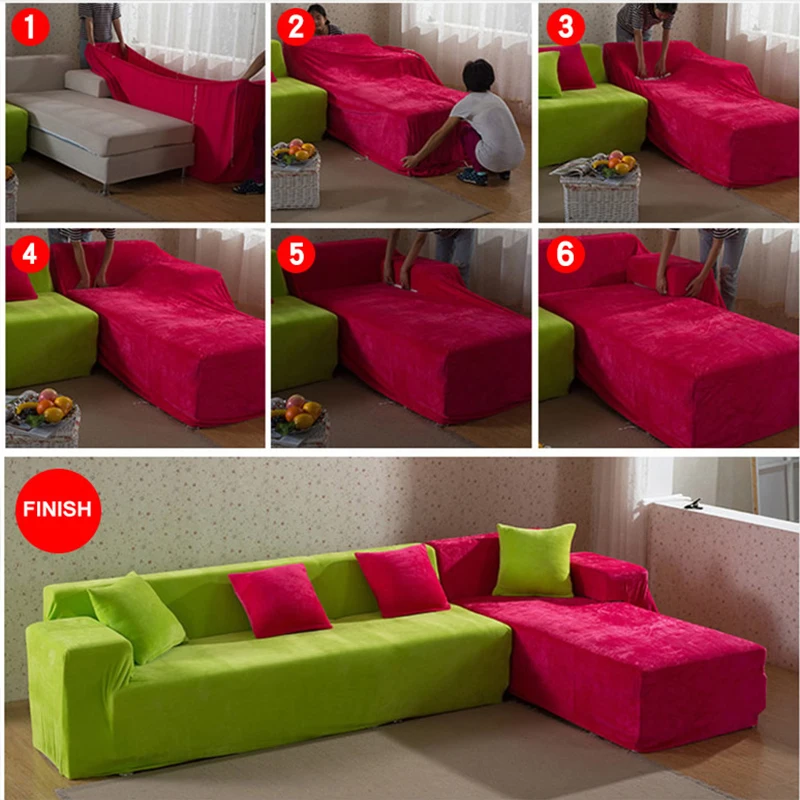 Velvet Solid Farve Stue Strække Slipcover Plys Fabirc Elastisk Sofa Dække 1/2/3/4 Sæde L-Formet Sofa har Brug for 2 STK