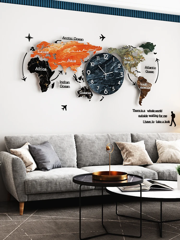 Verdenskort Wall Clock Akryl Tavs Moderne Design Farverige vægur Nordiske Kreative Orologi Da Parete Home Decor DE50ZB