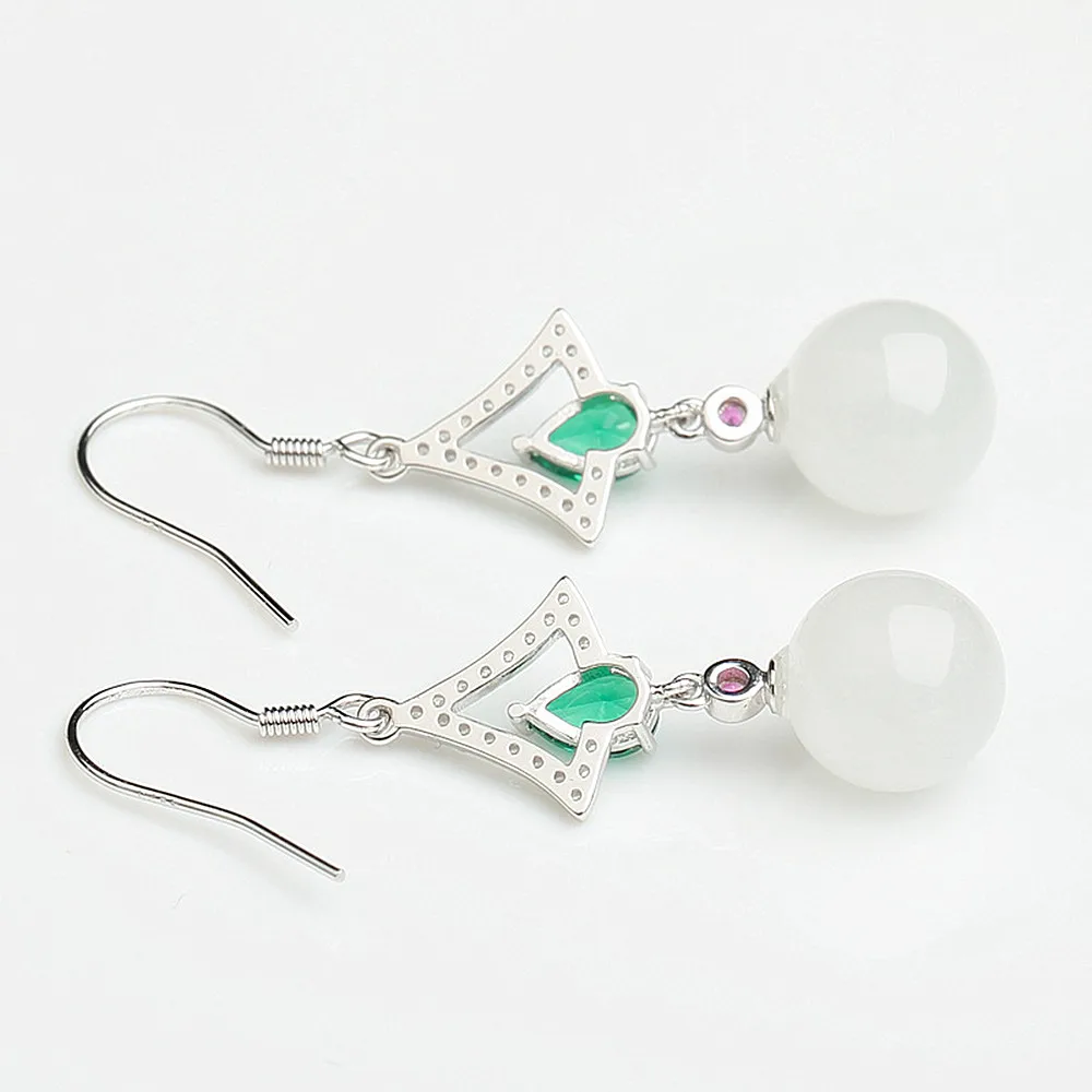Vintage hvid jade grøn krystal zircon diamond drop øreringe til kvinder hvid guld sølv farve smykker bijoux brincos gaver ny