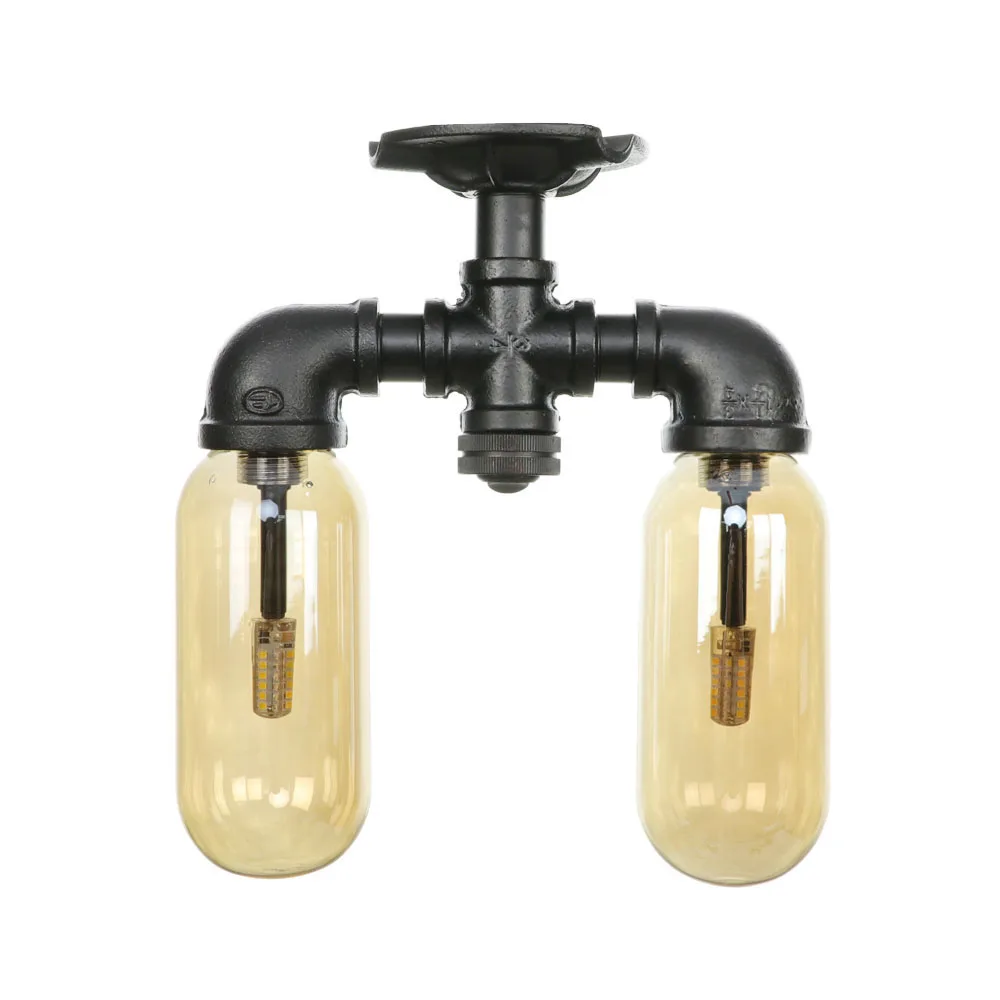 Vintage Industrielle Loft Lampe Land style Vand, rør Let Røget Grå Glas med at skifte Stue, soveværelse Belysning i Hjemmet