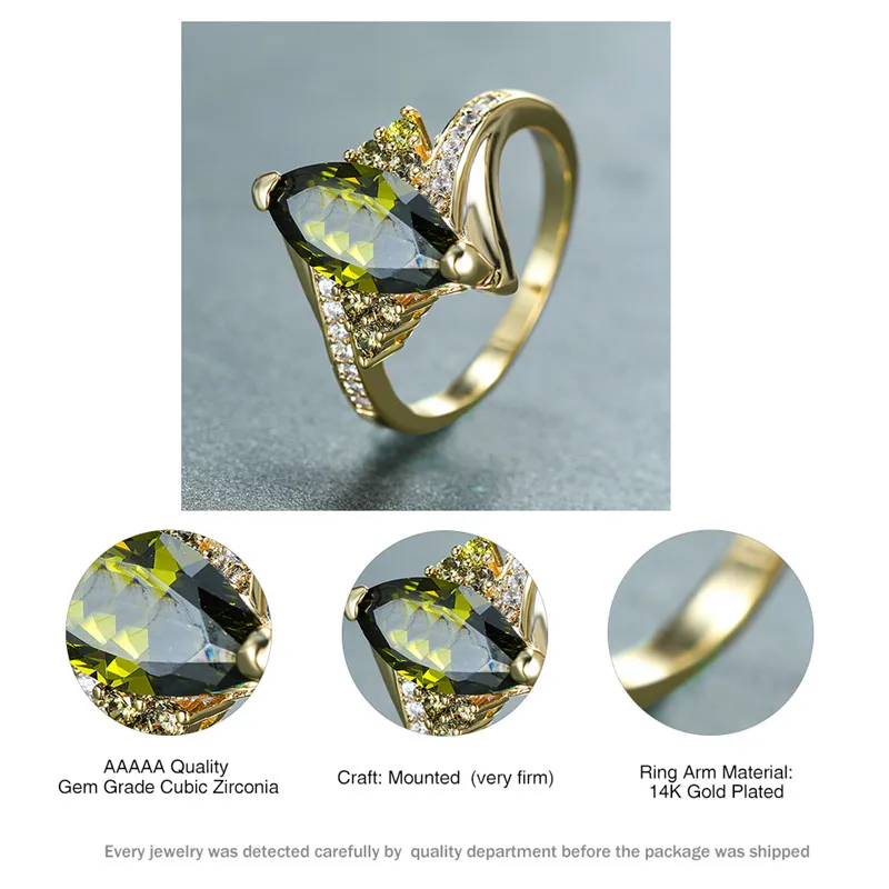 Vintage Kvindelige Oliven Grøn Krystal Ring Luksus Guld Farve Tynd Vielsesringe For Kvinder Trendy Brude Geometri Engagement Ring