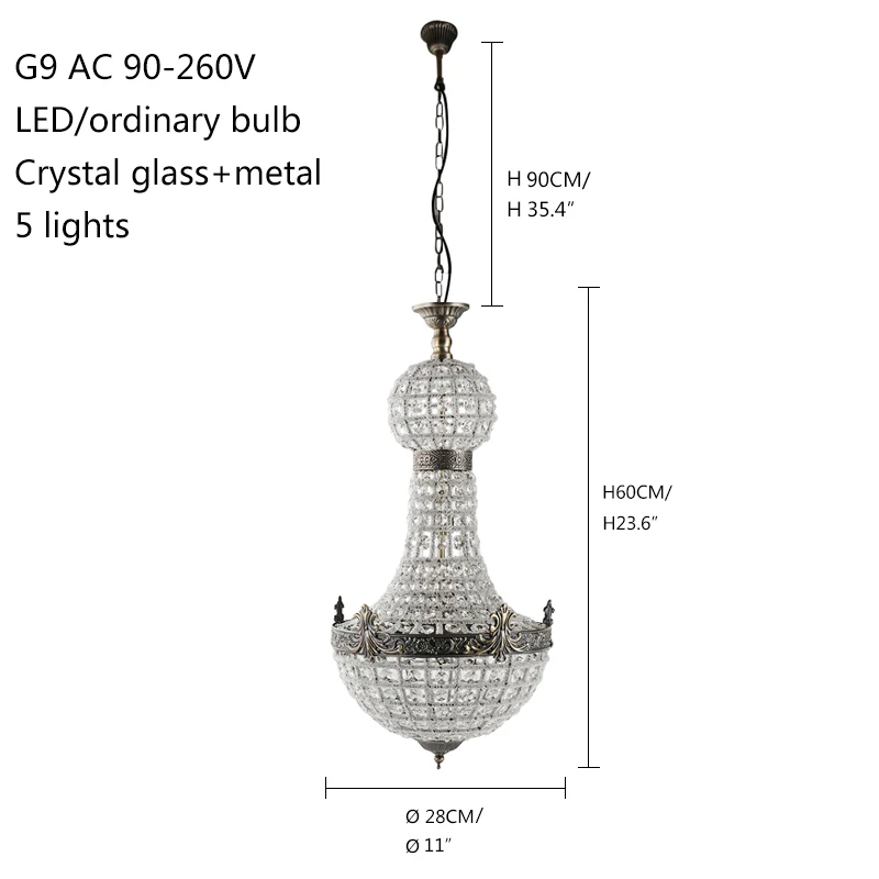 Vintage Royal Empire Glas Krystal LED Moderne Europa Lysekrone Lampe Glansmetalpræparater Lys G9 Til Stue, soveværelse, køkken cafe shop