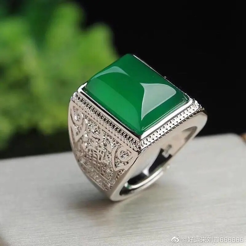 Vintage Sølv Ring 925 Mænd Håndlavet Åben, Naturlig Grøn Jade Emerald Fest, Bryllup, Engagement Ringe Gemstone Fine Smykker Gaver