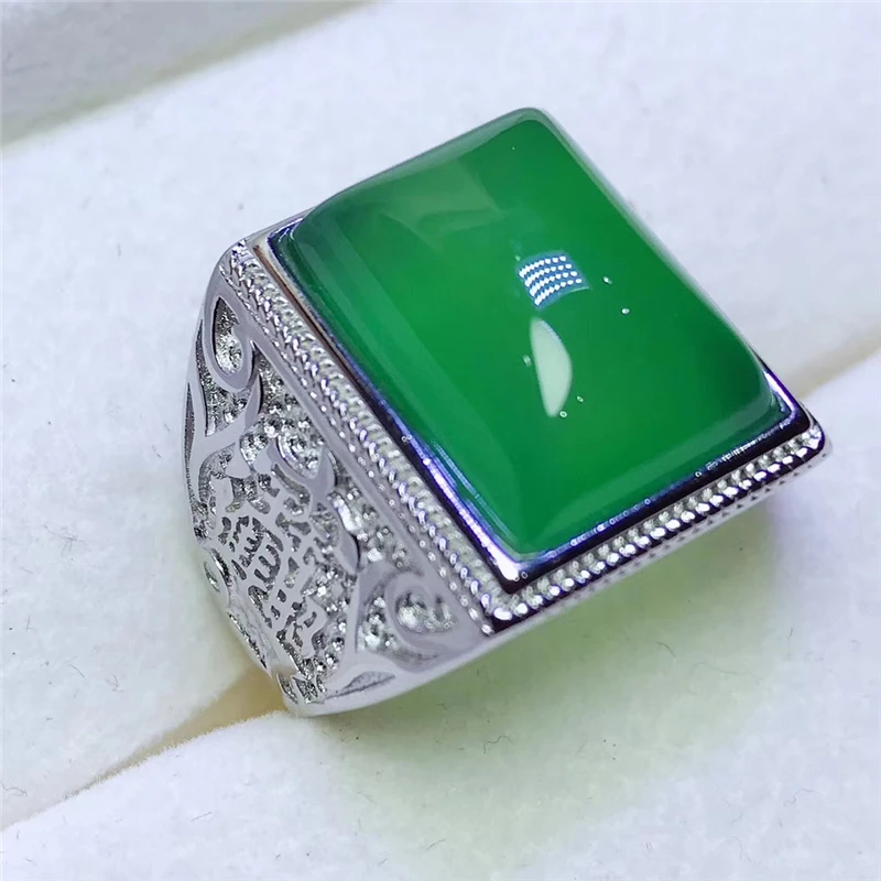 Vintage Sølv Ring 925 Mænd Håndlavet Åben, Naturlig Grøn Jade Emerald Fest, Bryllup, Engagement Ringe Gemstone Fine Smykker Gaver