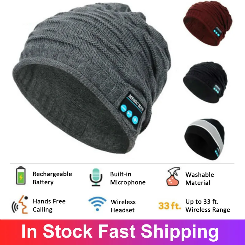 Vinteren Varm Strikket Beanie Caps For Voksne Mand Kvinder Casual Bluetooth LED Hat Trådløse Smart Cap Headset Hovedtelefon Højttaler Caps