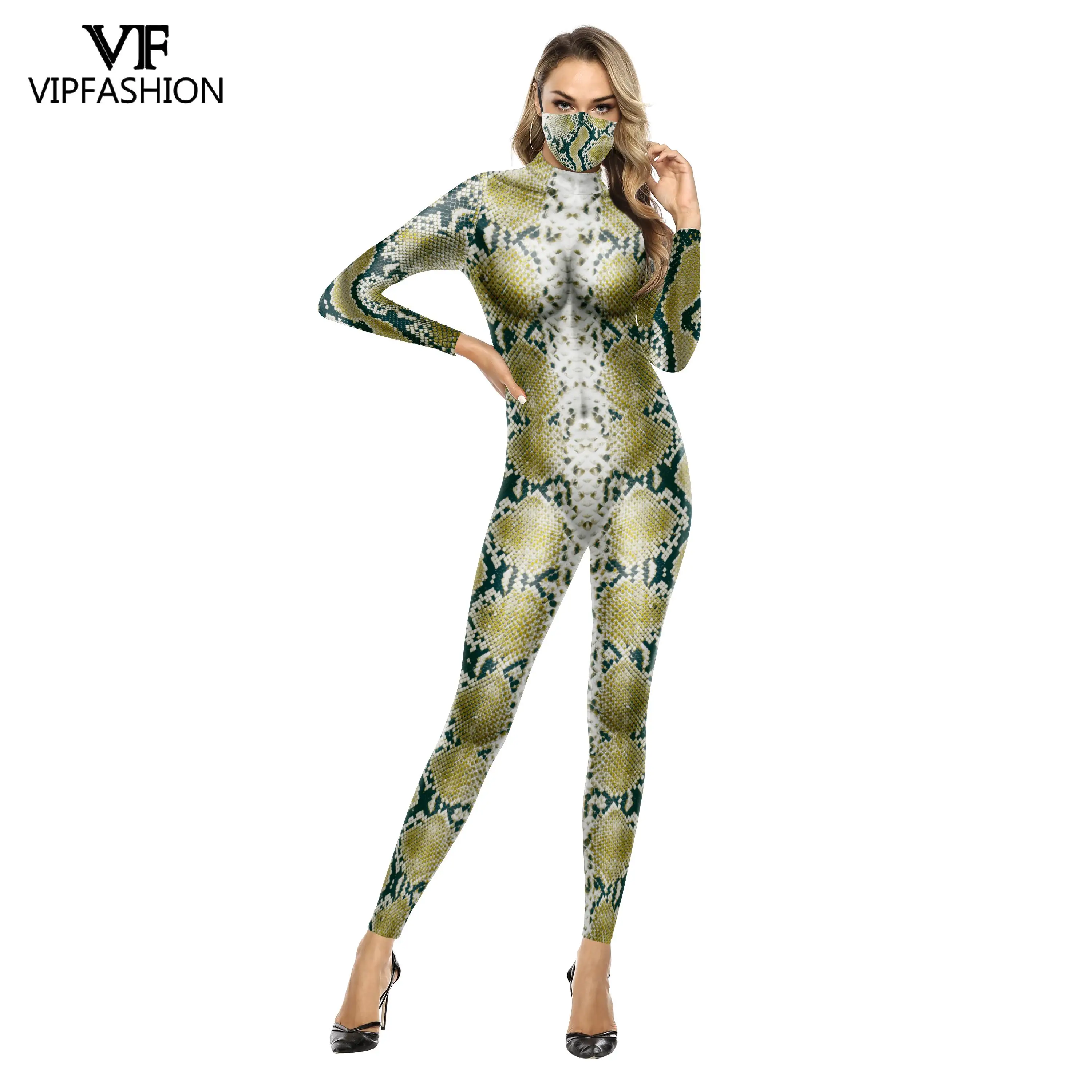 VIP FASHION Voksen Rompers Sexet Snake print Halloween Kostumer Til Kvinder Fest Karneval Performance Heldragt Buksedragt