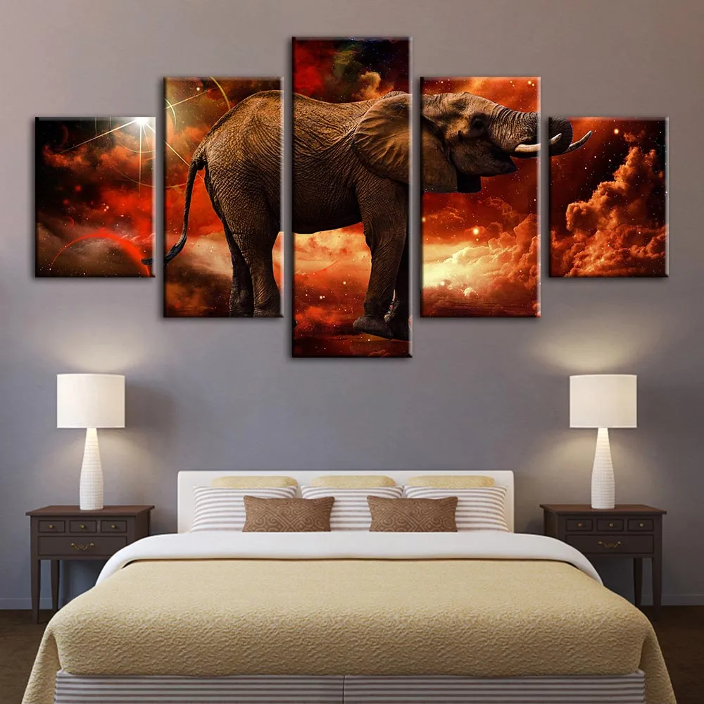 Væg Kunst, Lærred Maleri 5 Panel Billeder Udskrive Hjem Dekoration Elefant Plakater Cuadros Til Stuen Modulære Ingen Rammer