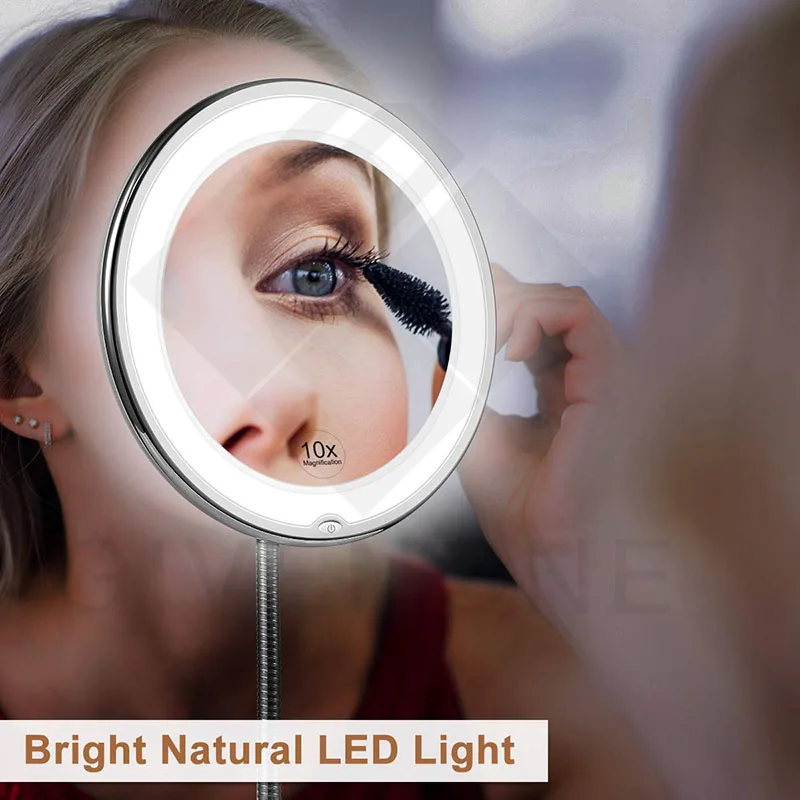 Vægmonteret LED Makeup Spejl 5 Gange 10 Gange lup Med LED Lampe Udvidelse Arm-Touch-Knappen til At Justere LED Lys