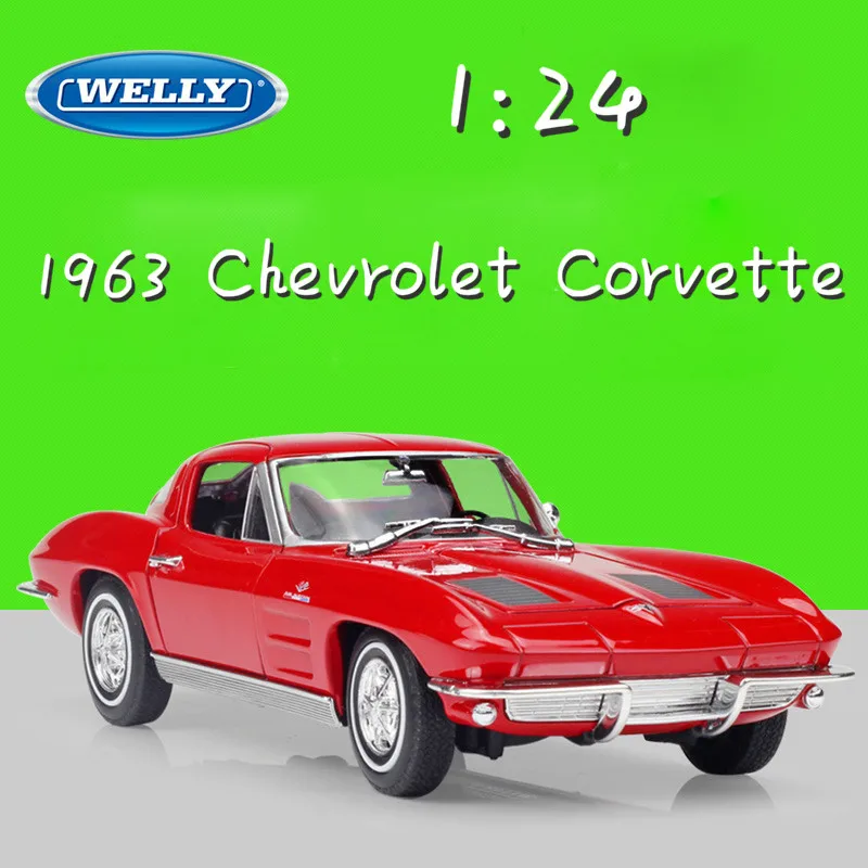 WELLY 1:24 Skala Model Bil 1963 Chevrolet Corvette Trykstøbt Toy Bil Metal Classic Alloy Biler, Legetøj Til Børn, Gaver Samling