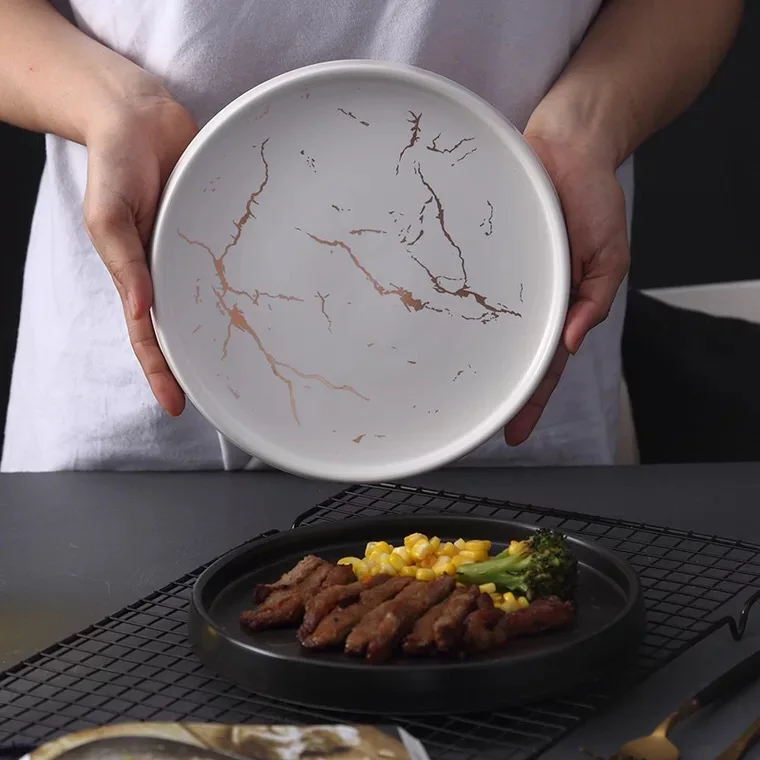 Western plade steak tallerken hjem personlighed kreative marmoreret keramiske fad kinesiske antikke skål skuffer dekorative Kina