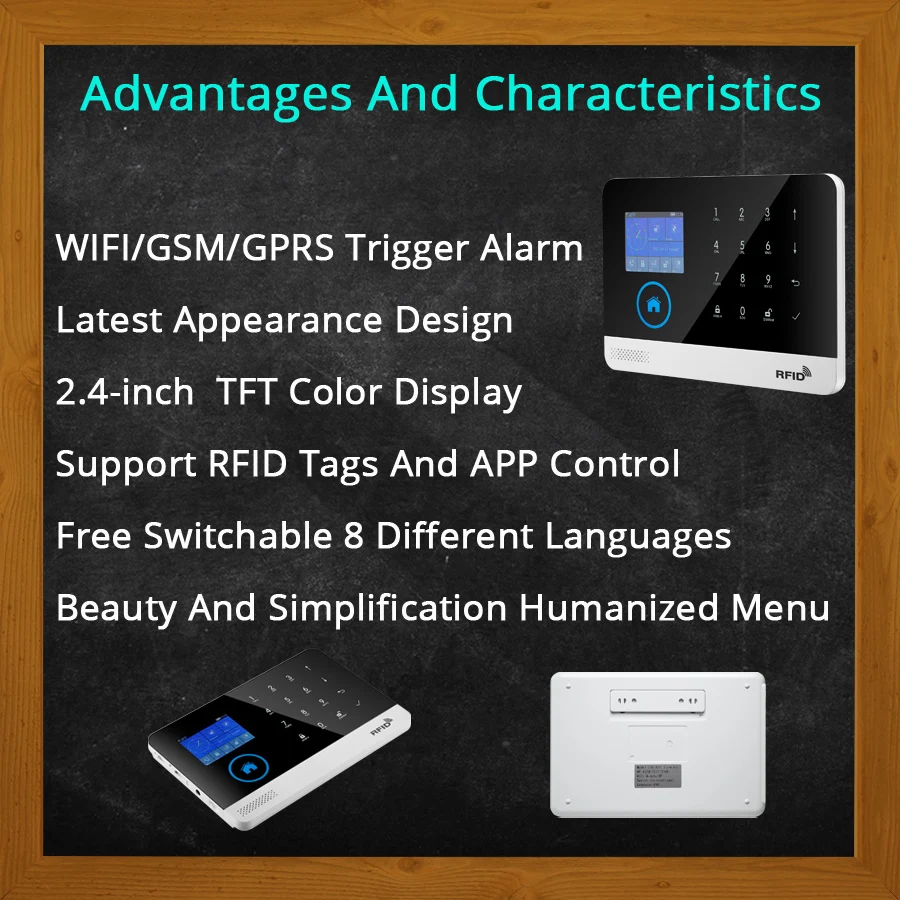 WIFI GSM Sikkerhed Alarm System SMS RFID Disalarm Lavt batteri Indikation APP Control tyverialarm System