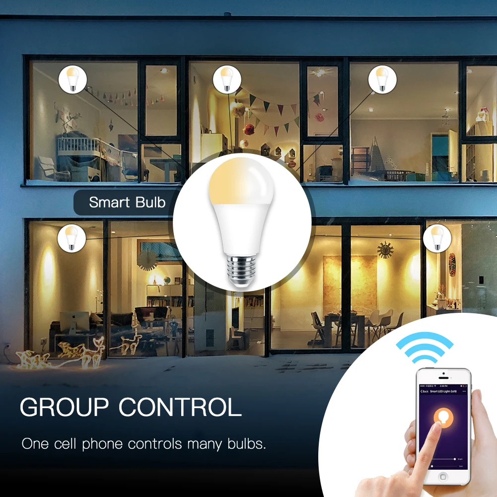 WiFi Smart Pære LED Lampe, 7W, Varm kold Hvid Smart Liv/Tuya APP Fjernbetjeningen Fungerer sammen med Alexa Echo Google E26 E27