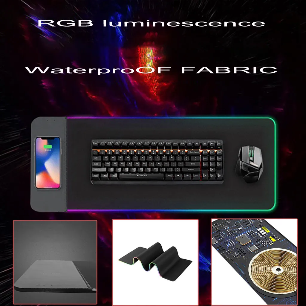 Wireless Mouse Pad Trådløse Hurtig Oplader 5V / 2A musemåtte Med Store Faglige RGB-Pad Gaming Tastatur Med LED-Indikator