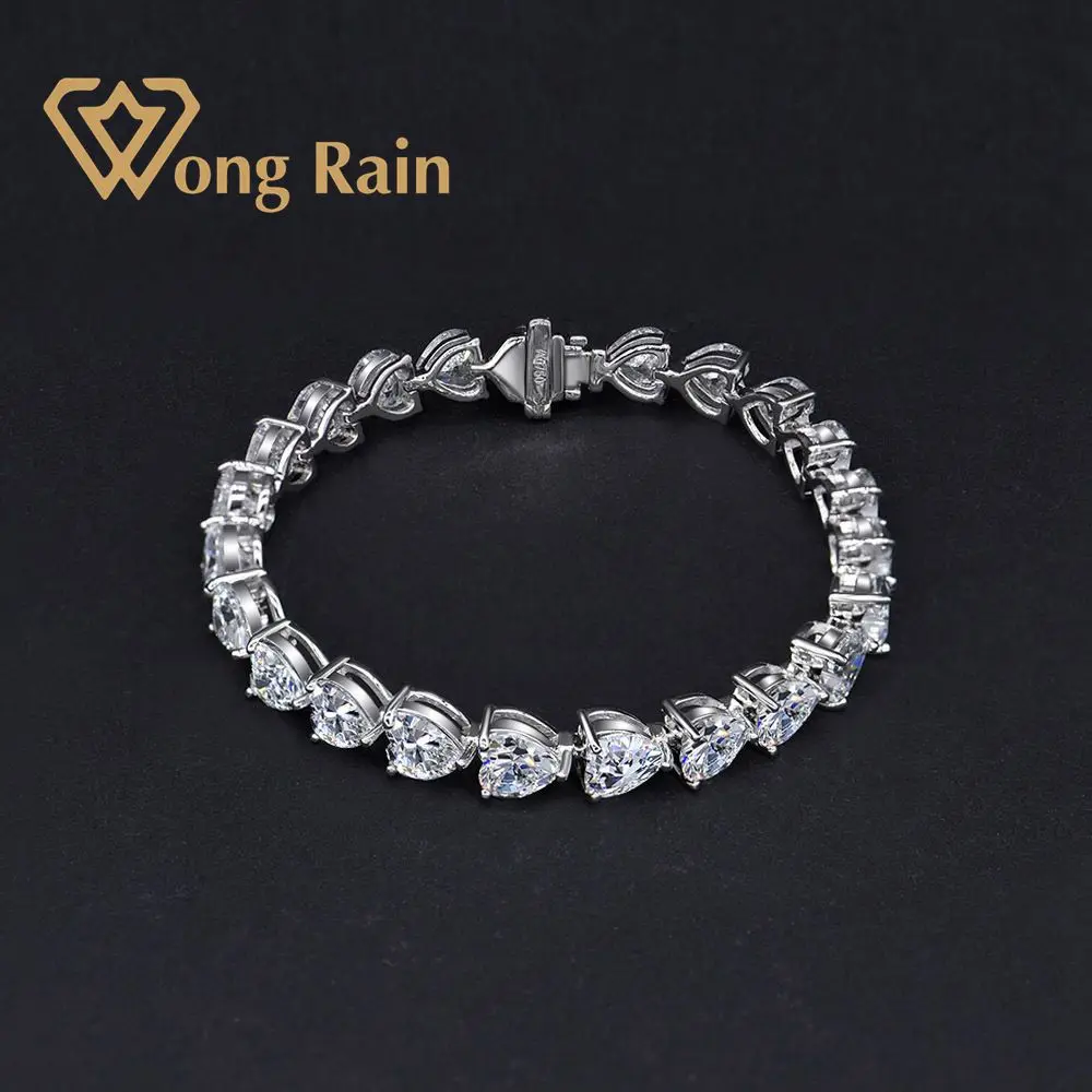 Wong Regn 925 Sterling Sølv Hjerte Cut Skabt Moissanite Gemstone Armbånd Sløjfe Armbånd Fine Smykker Engros