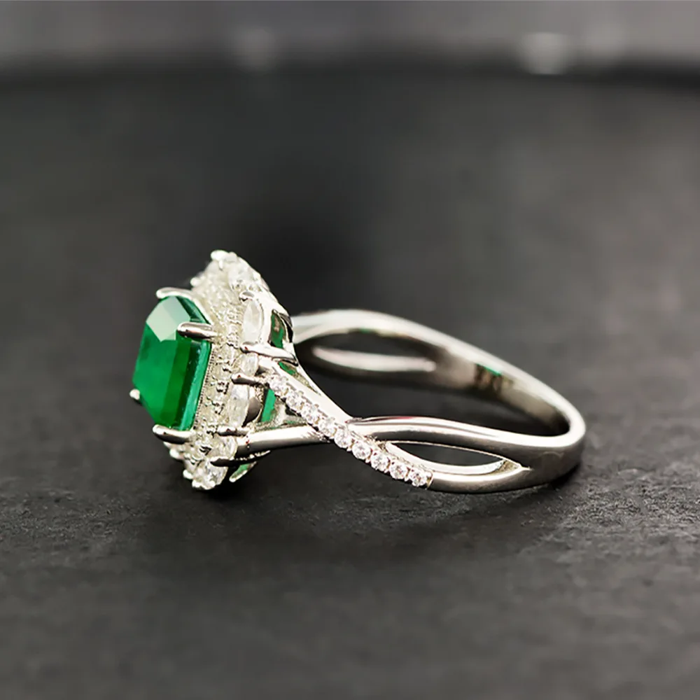 Wong Regn Vintage 925 Sterling Sølv Skabt Moissanite Smaragd-Ædelsten Bryllup Engagement Ring Fine Smykker Engros