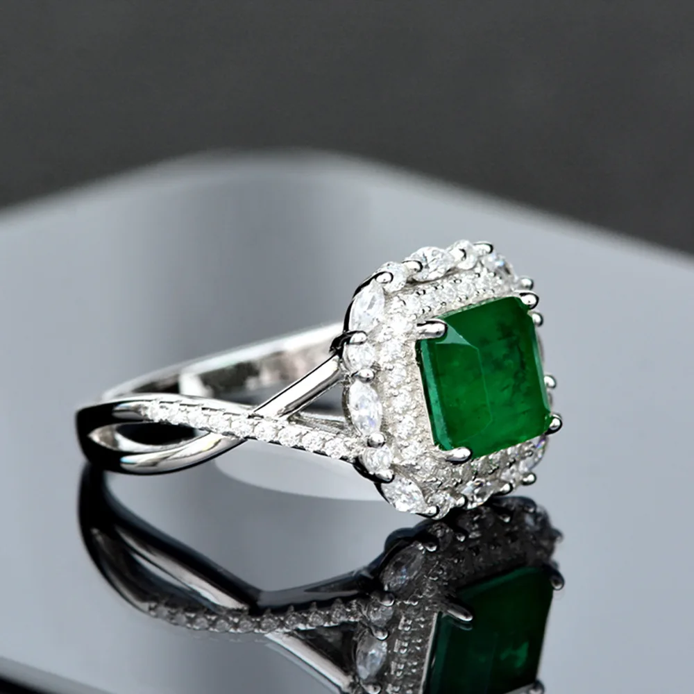 Wong Regn Vintage 925 Sterling Sølv Skabt Moissanite Smaragd-Ædelsten Bryllup Engagement Ring Fine Smykker Engros